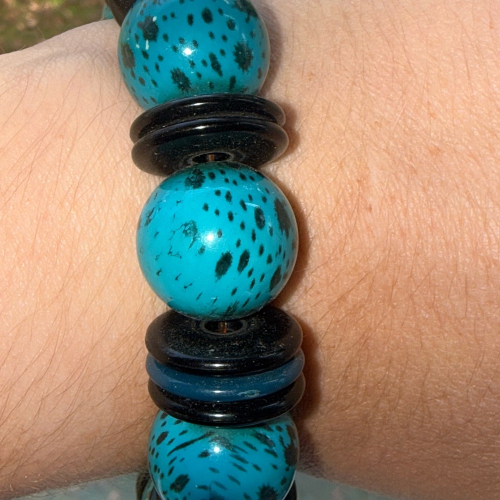Turquoise and Black Beaded Bracelet
